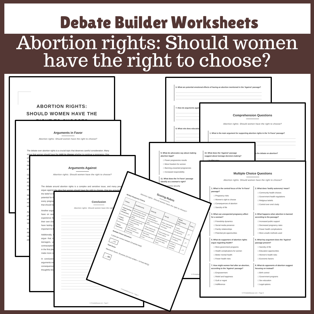 Abortion rights: Should women have the right to choose? | Favour and Against Worksheet Printable Activity