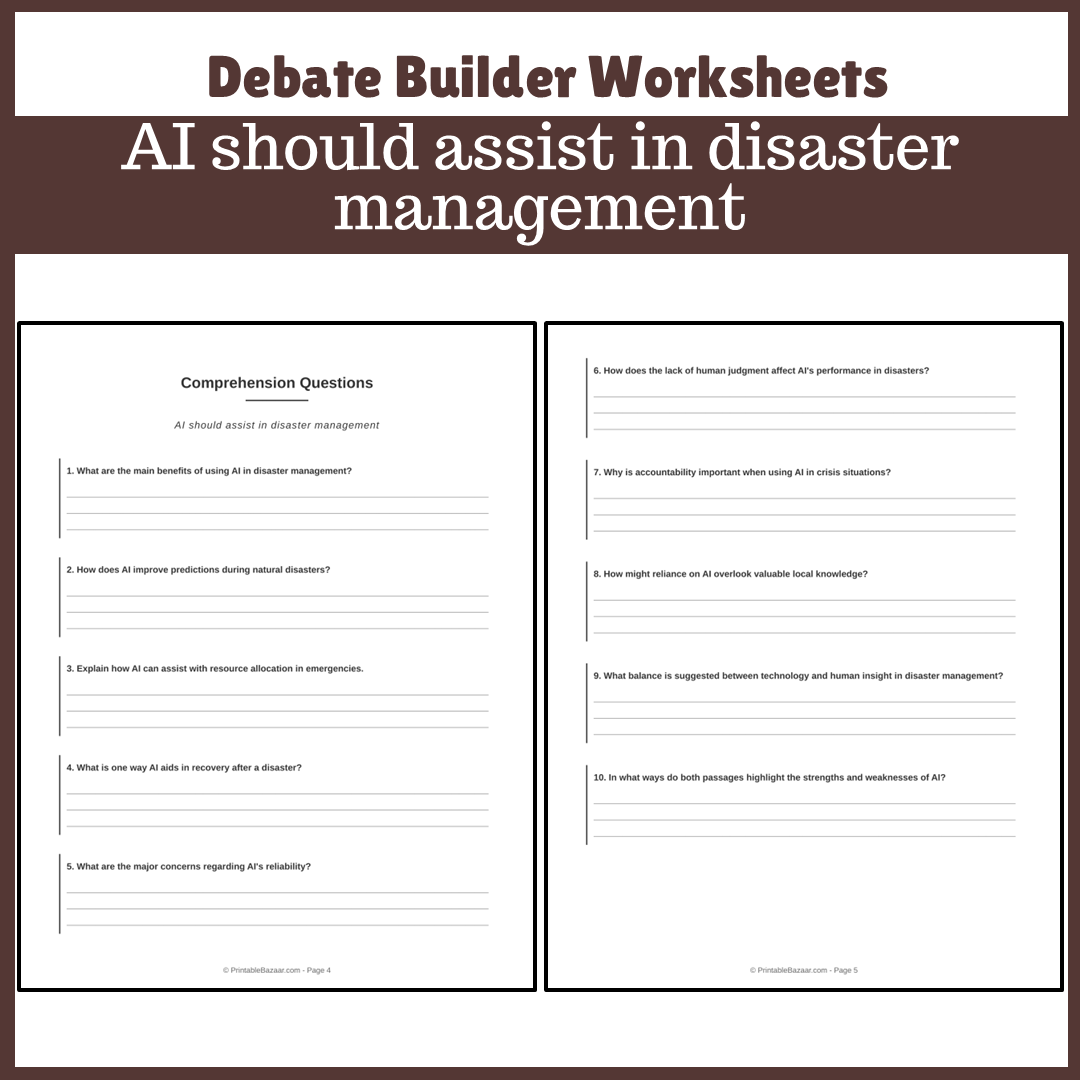 AI should assist in disaster management | Favour and Against Worksheet Printable Activity