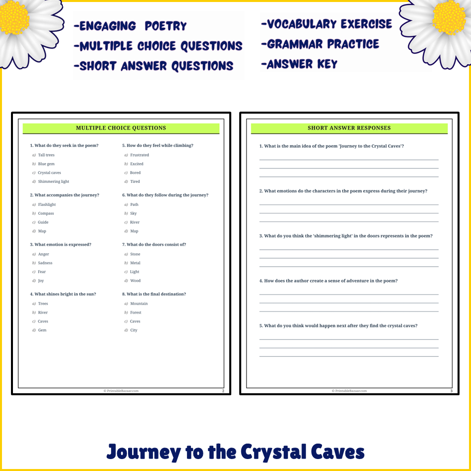 Journey to the Crystal Caves | Poem Grammar Worksheet Printable Activity