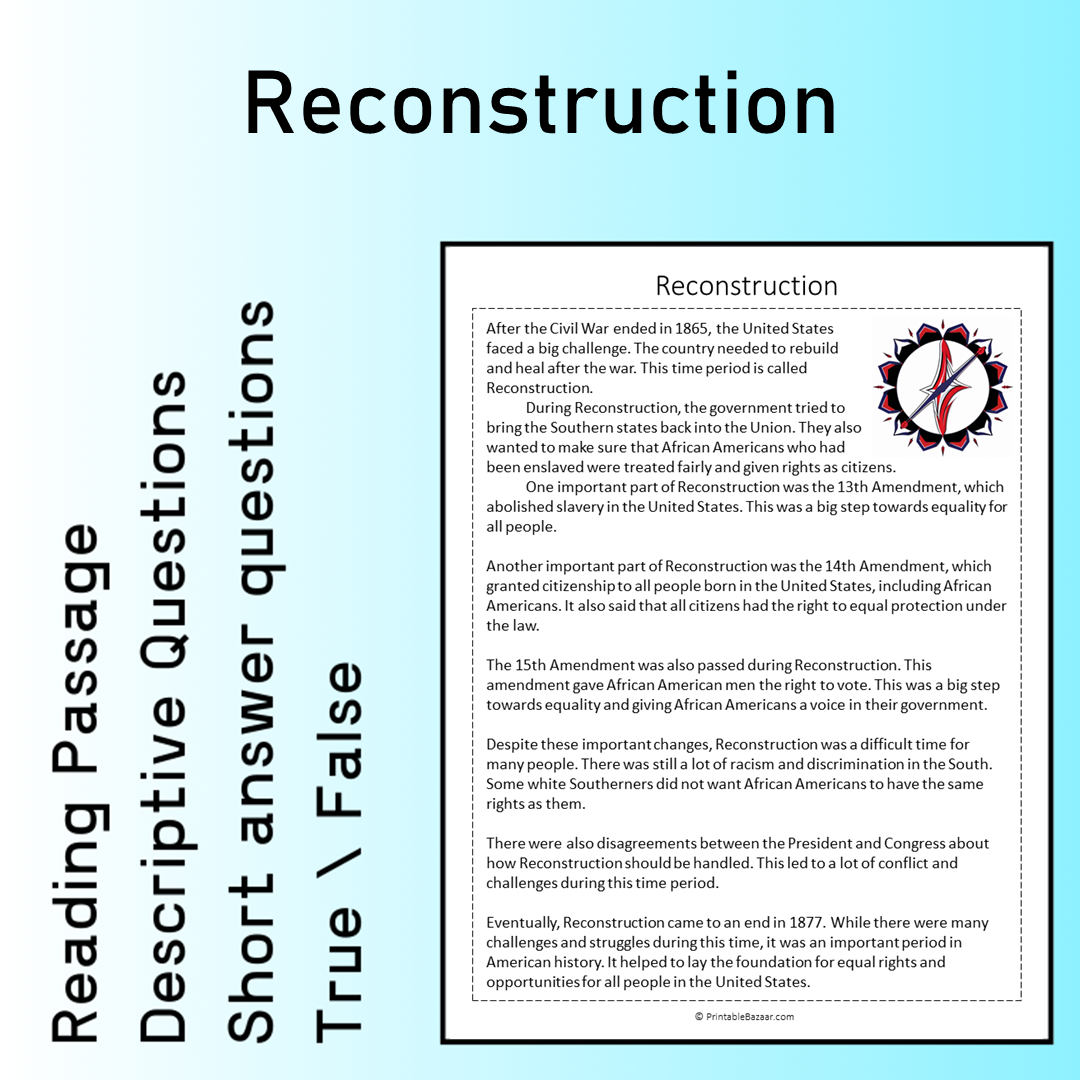 Reconstruction | Reading Comprehension Passage Printable Worksheet