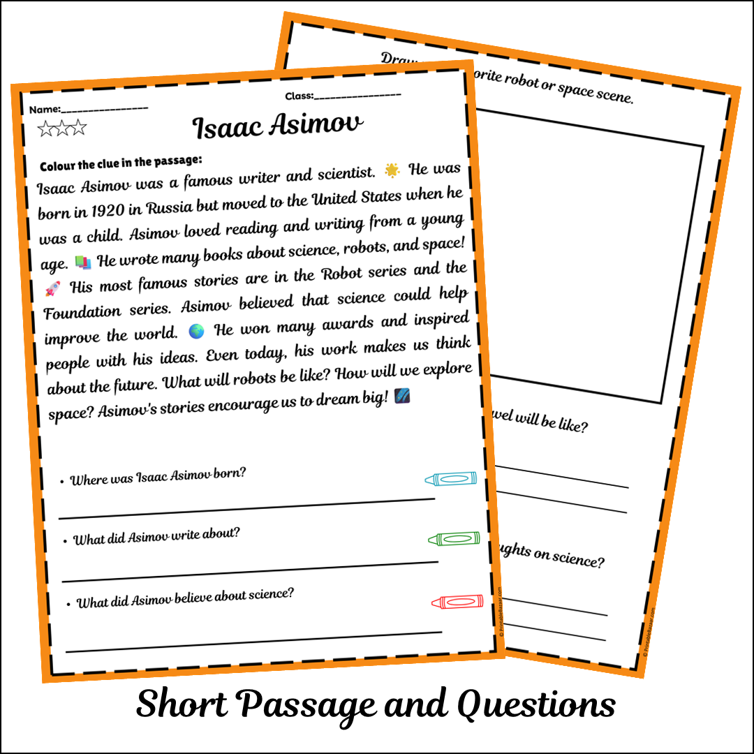 Isaac Asimov | Short Reading Comprehension Creative Worksheet