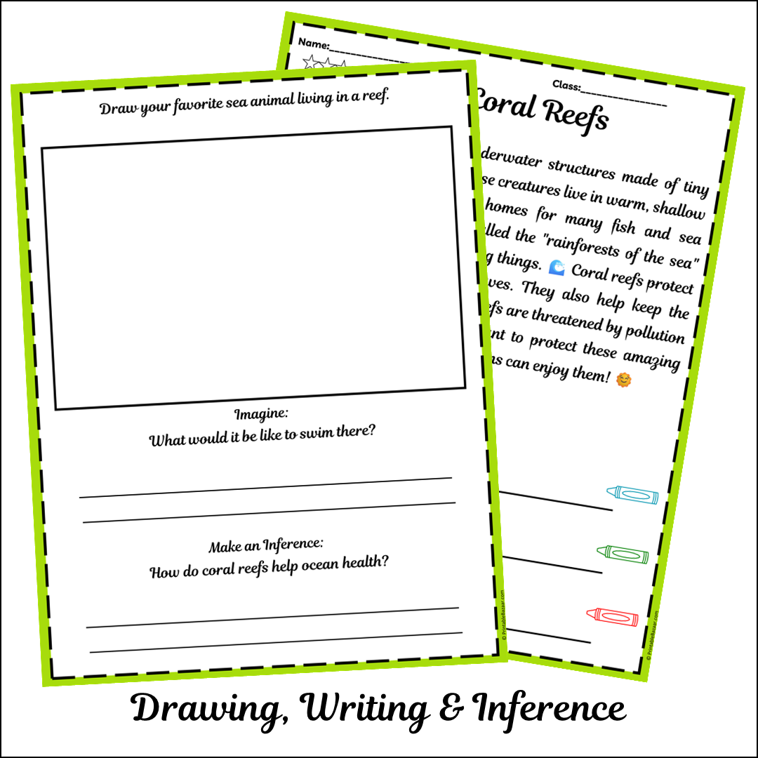 Coral Reefs | Short Reading Comprehension Creative Worksheet