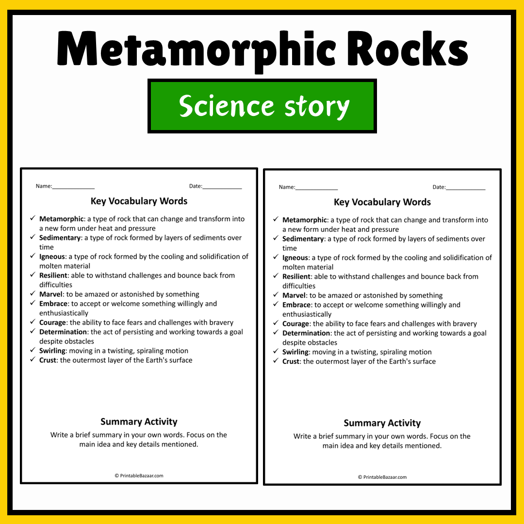 Metamorphic Rocks | Science Story Reading Comprehension Activity