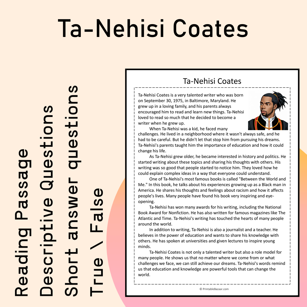 Ta-Nehisi Coates | Reading Comprehension Passage Printable Activity