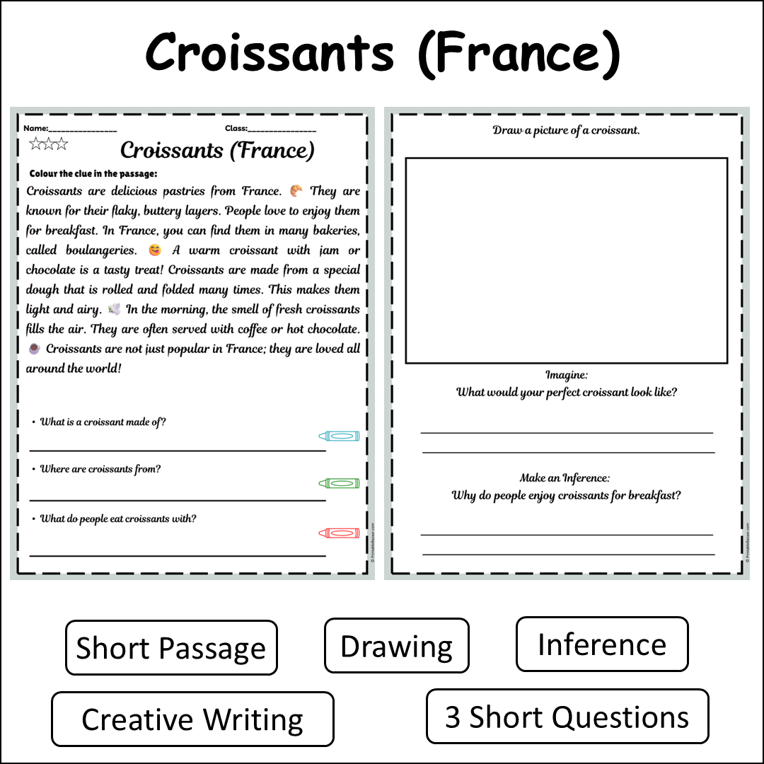 Croissants (France) | Short Reading Comprehension Creative Worksheet