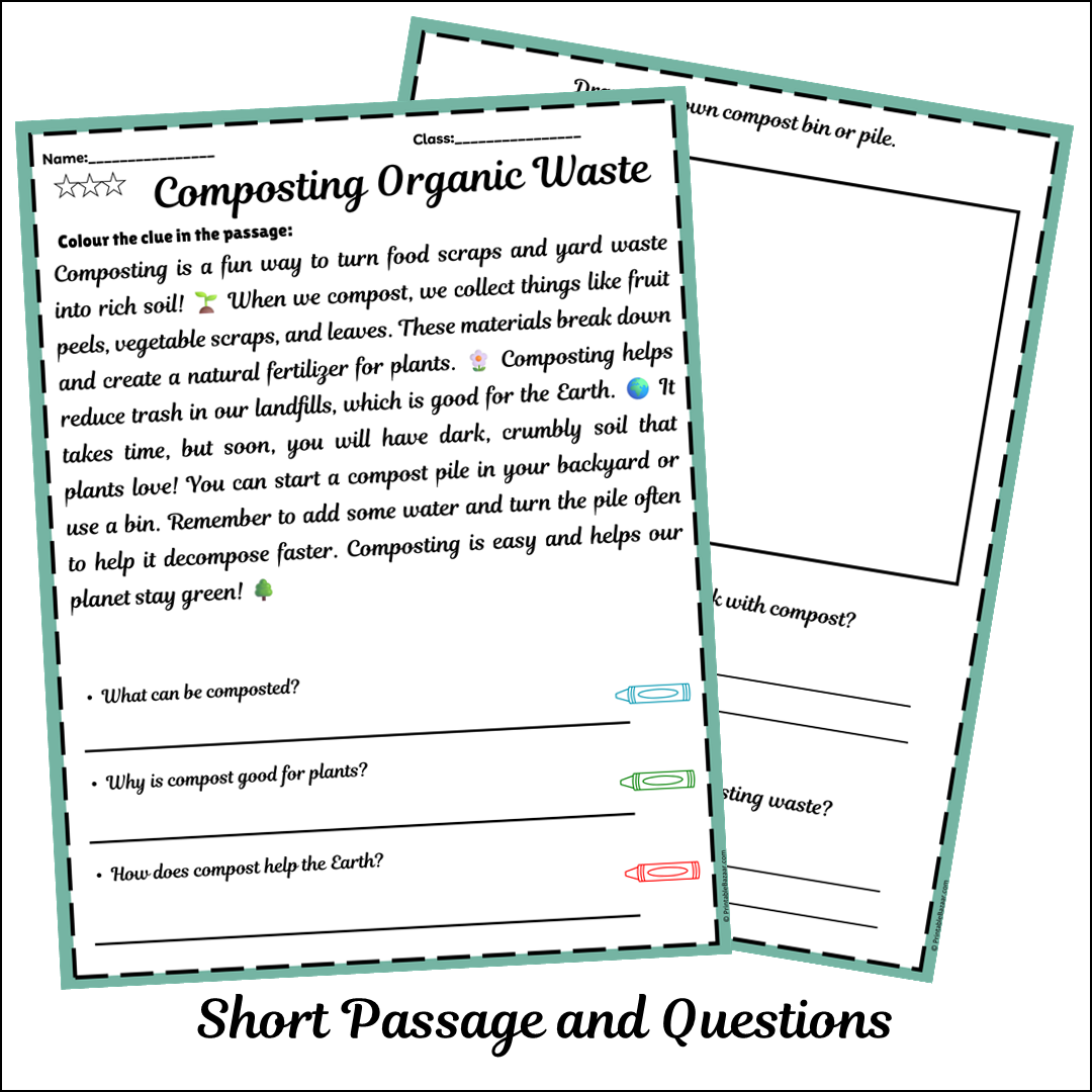 Composting Organic Waste | Short Reading Comprehension Creative Worksheet