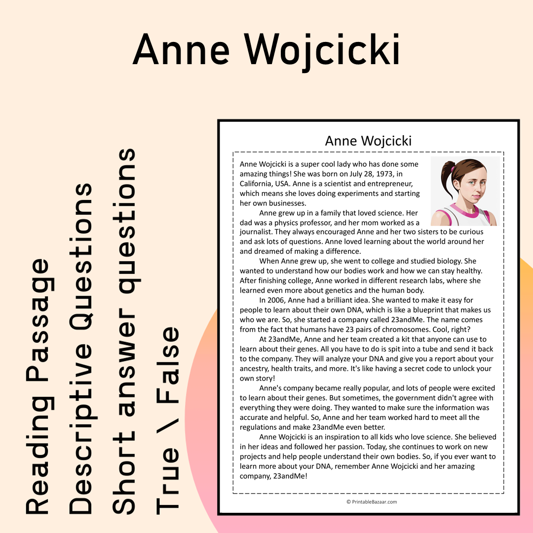 Anne Wojcicki | Reading Comprehension Passage Printable Activity