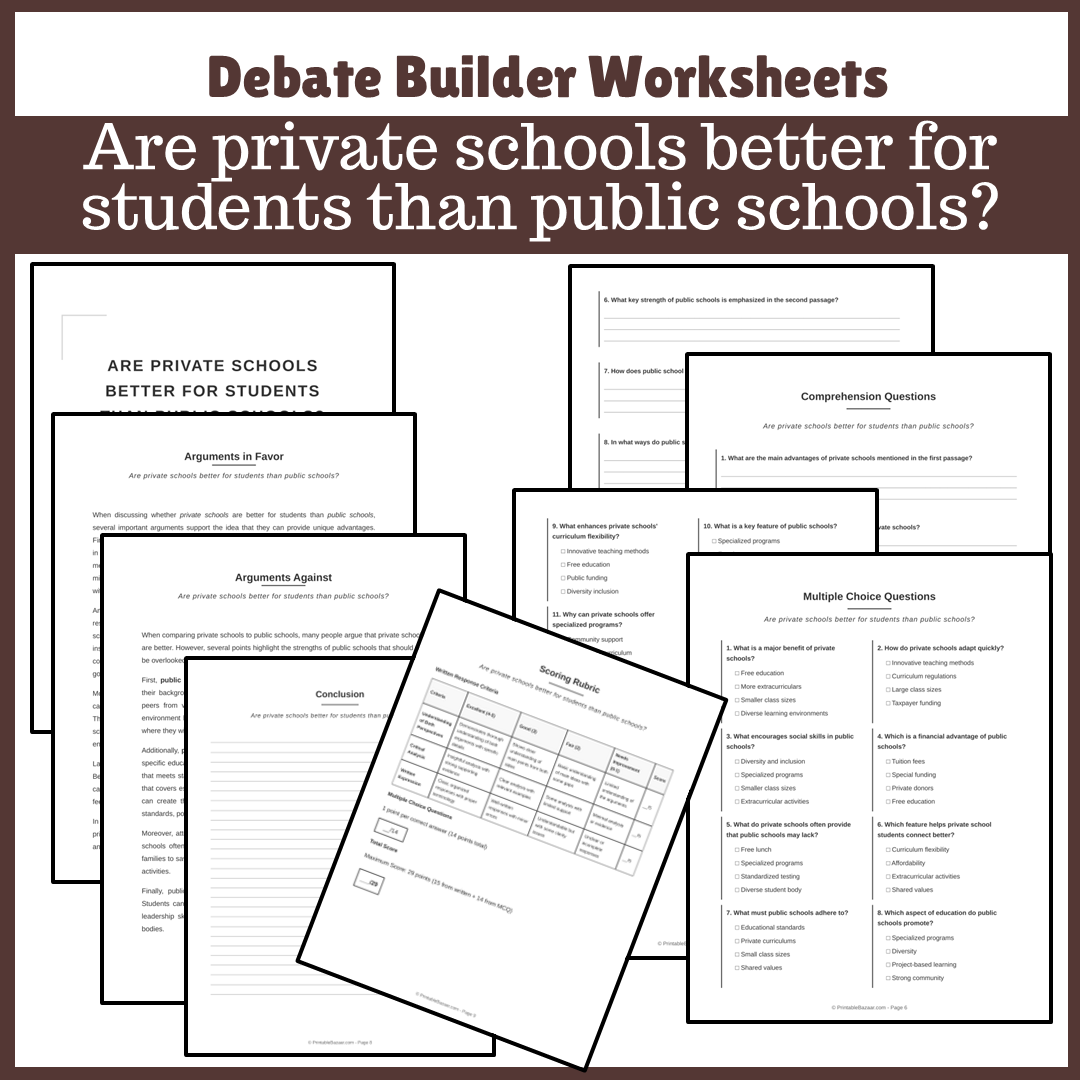 Are private schools better for students than public schools? | Favour and Against Worksheet Printable Activity