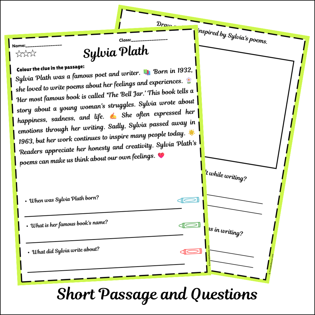 Sylvia Plath | Short Reading Comprehension Creative Worksheet
