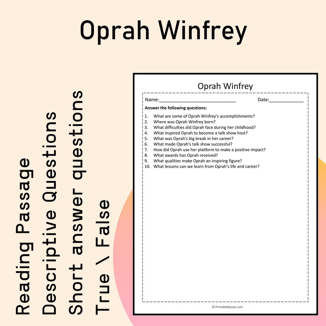 Oprah Winfrey | Reading Comprehension Passage Printable Activity
