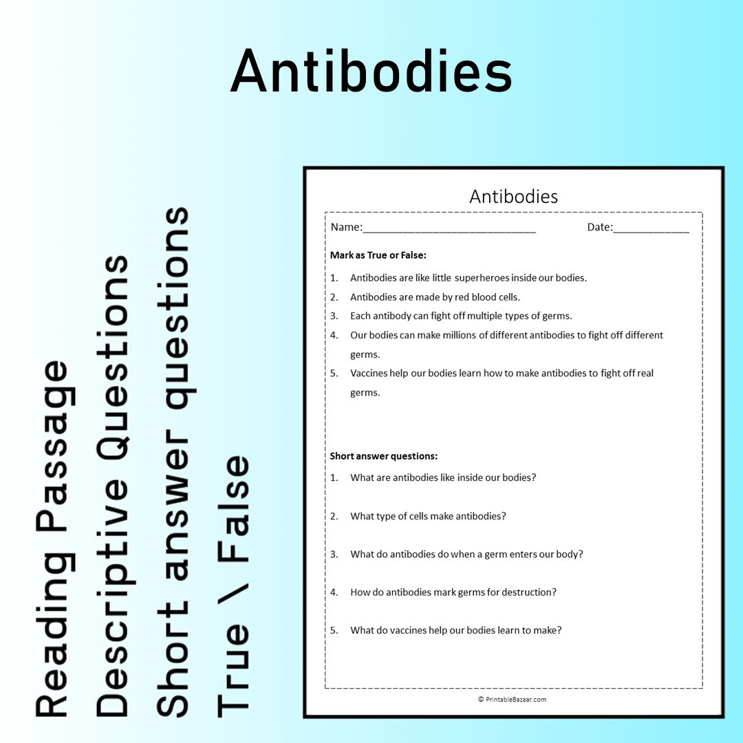 Antibodies | Reading Comprehension Passage Printable Worksheet