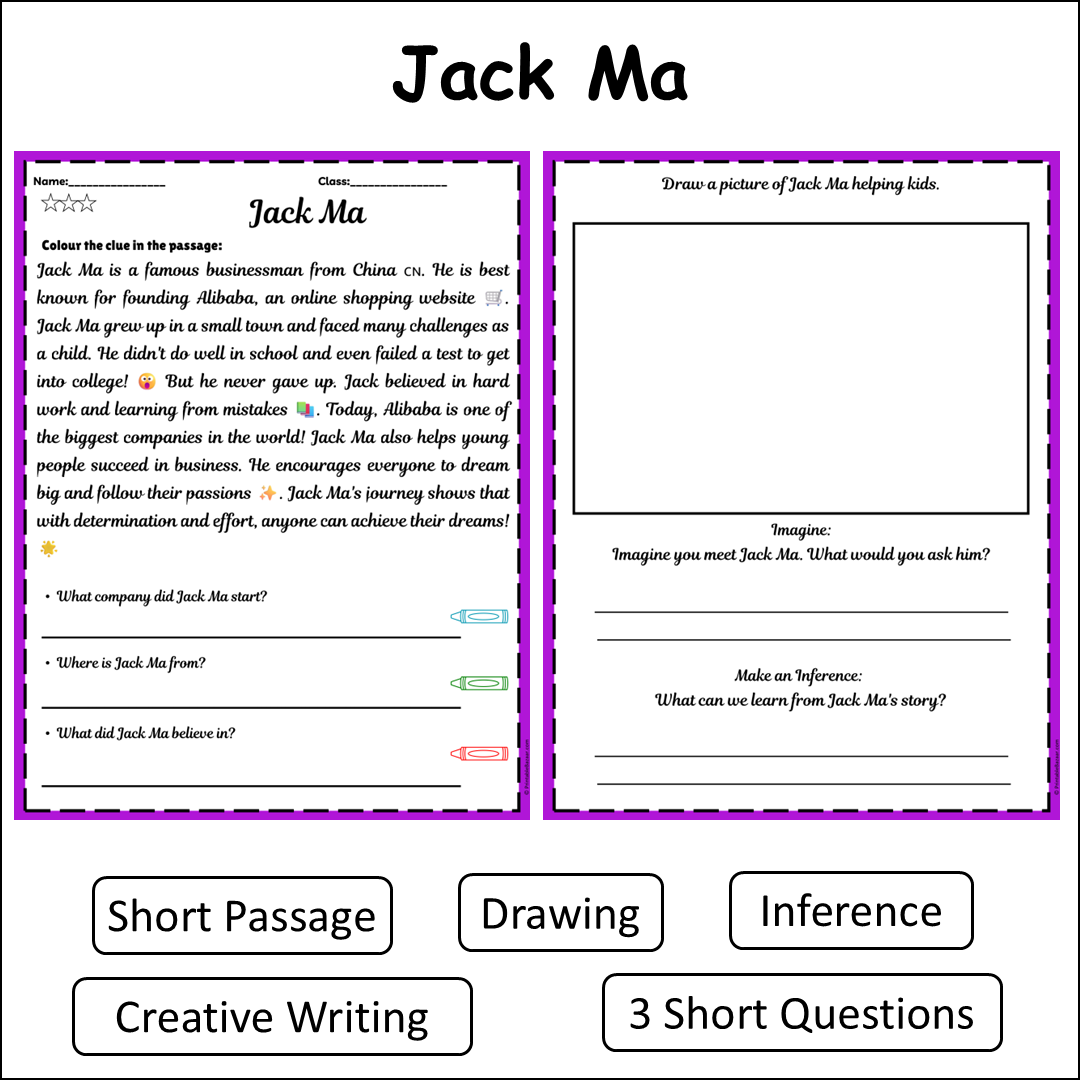 Jack Ma | Short Reading Comprehension Creative Worksheet