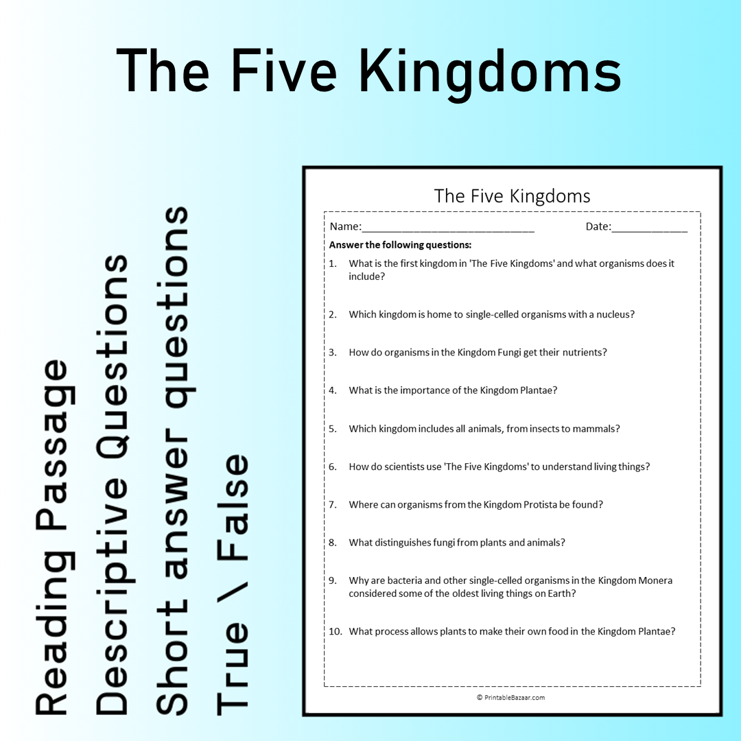 The Five Kingdoms | Reading Comprehension Passage Printable Worksheet