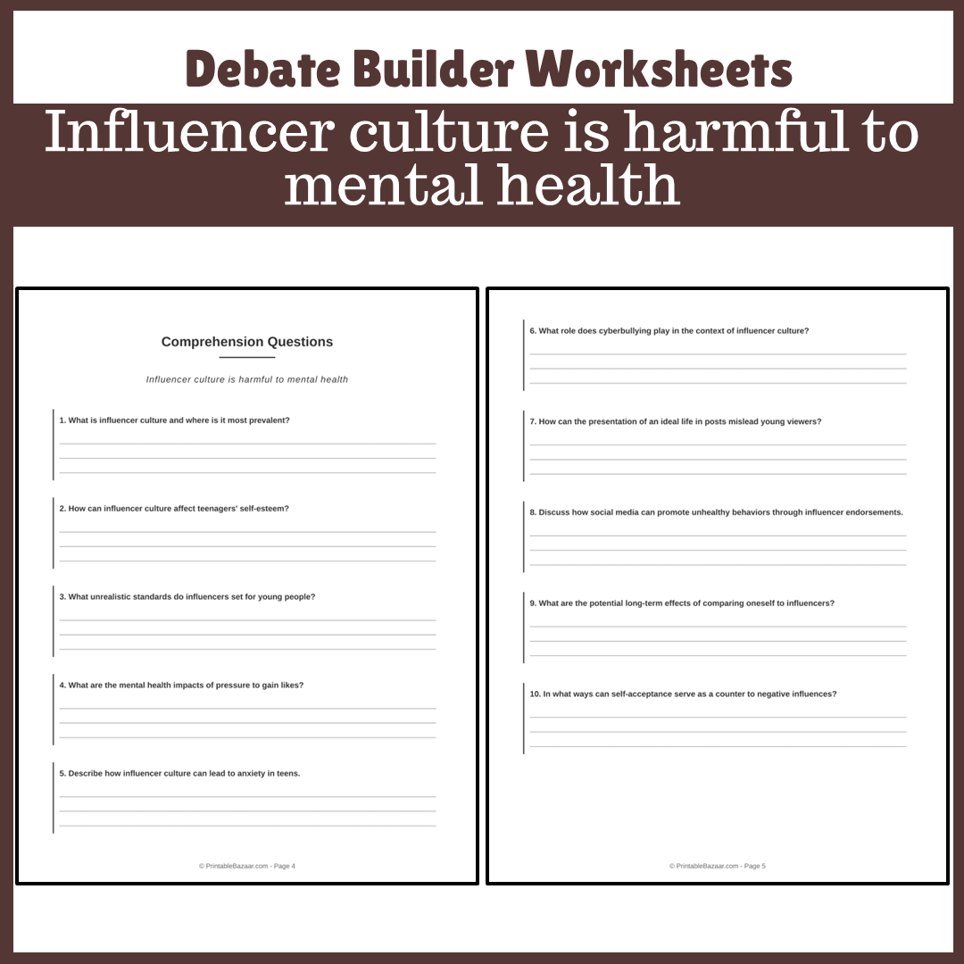 Influencer culture is harmful to mental health | Favour and Against Worksheet Printable Activity