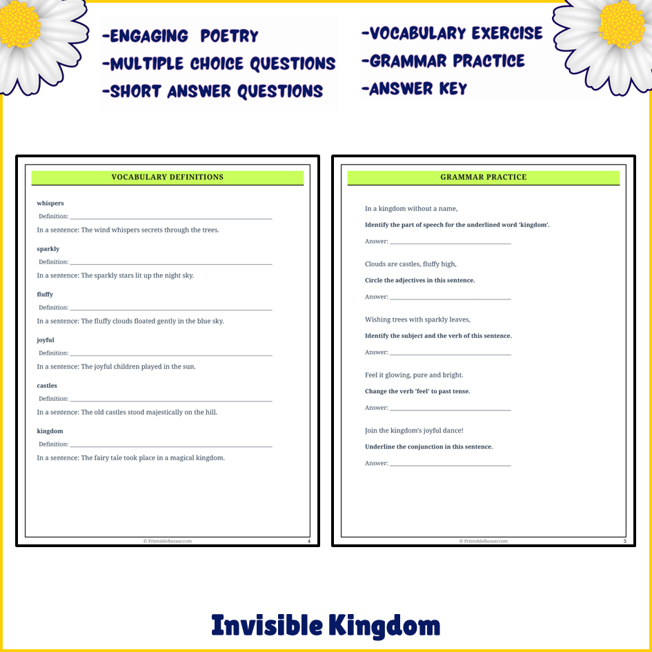 Invisible Kingdom | Poem Grammar Worksheet Printable Activity