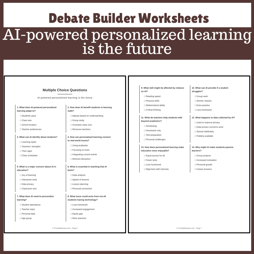 AI-powered personalized learning is the future | Favour and Against Worksheet Printable Activity
