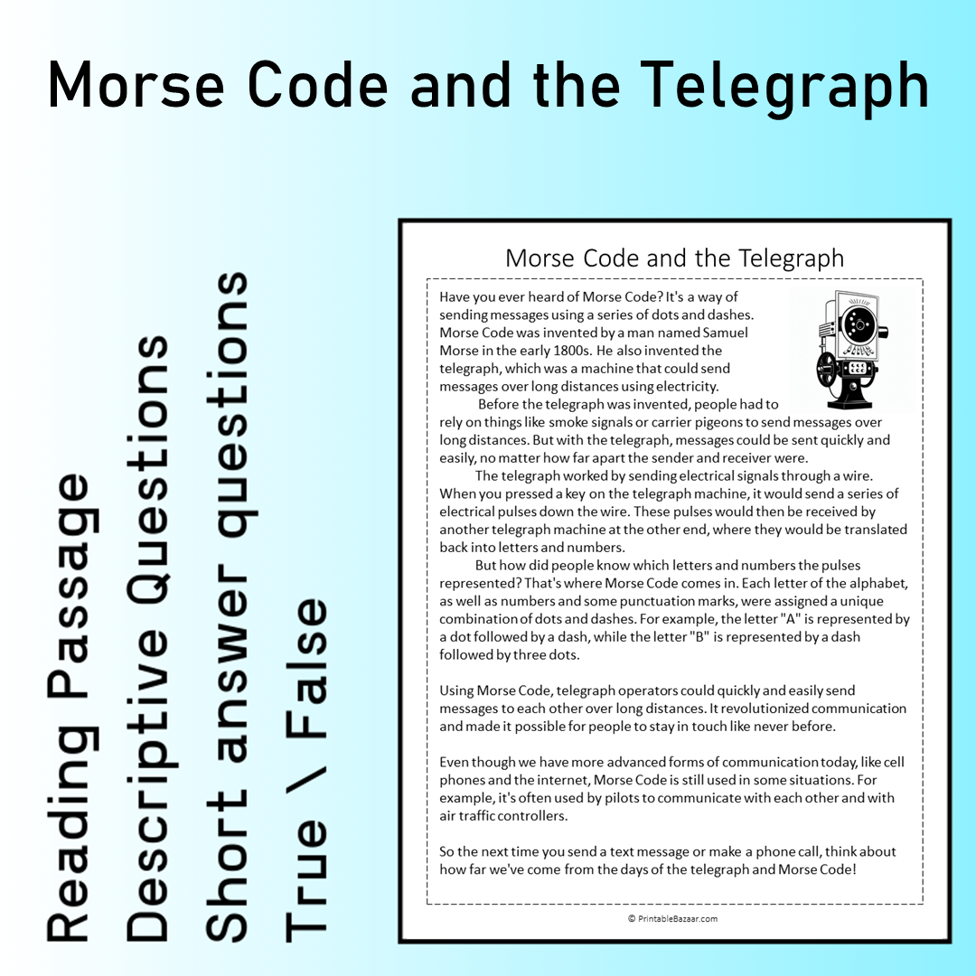 Morse Code and the Telegraph | Reading Comprehension Passage Printable Worksheet