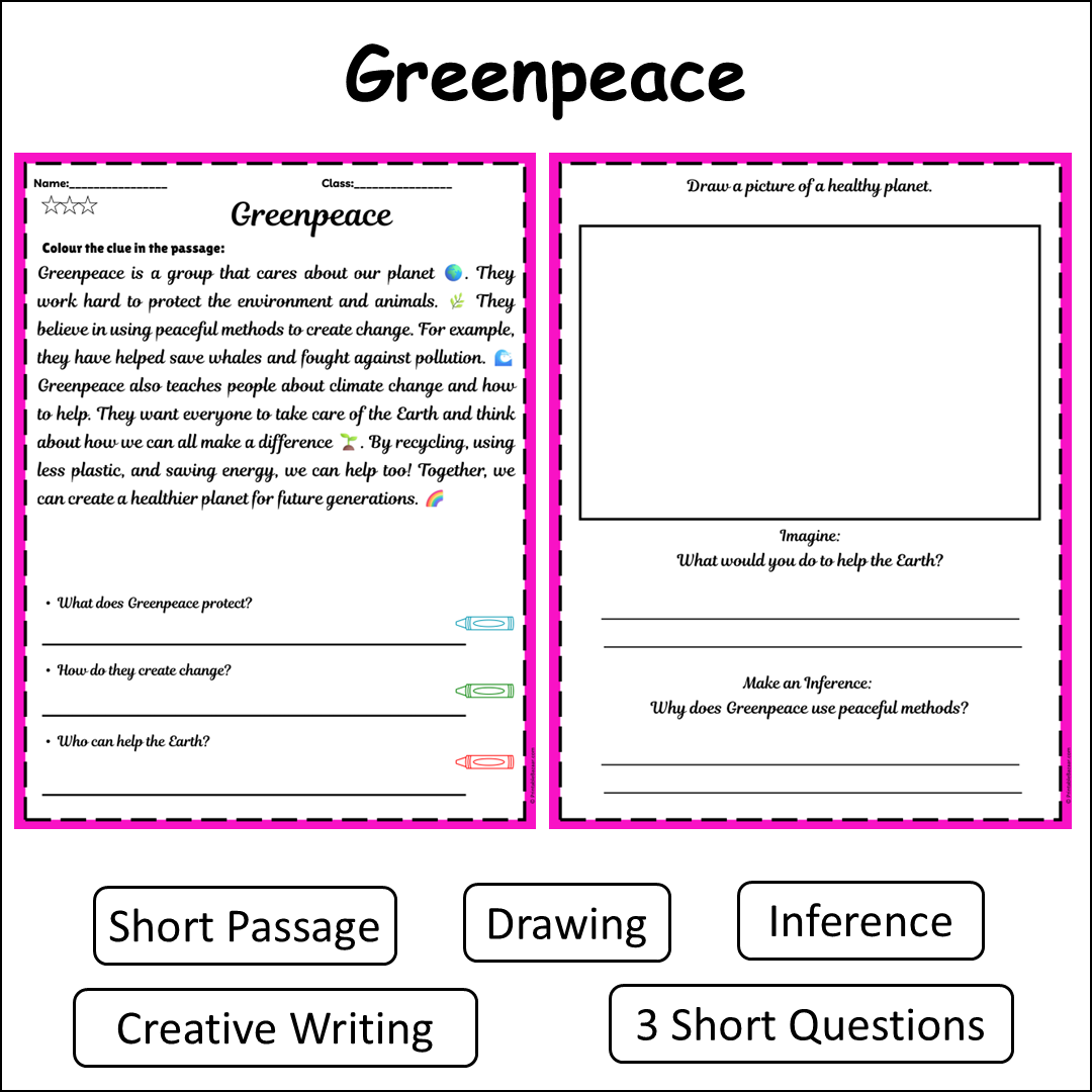 Greenpeace | Short Reading Comprehension Creative Worksheet