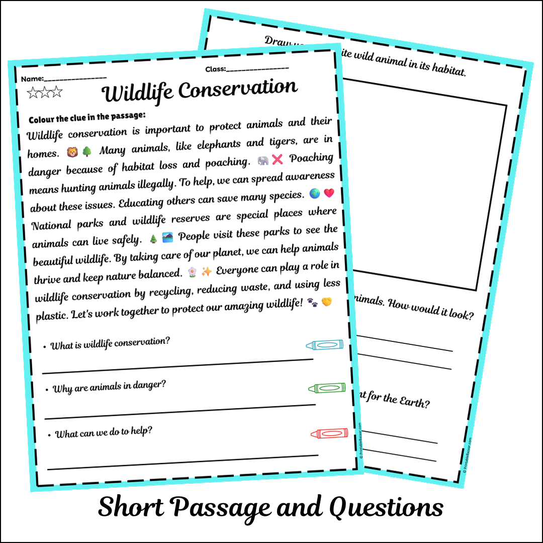 Wildlife Conservation | Short Reading Comprehension Creative Worksheet