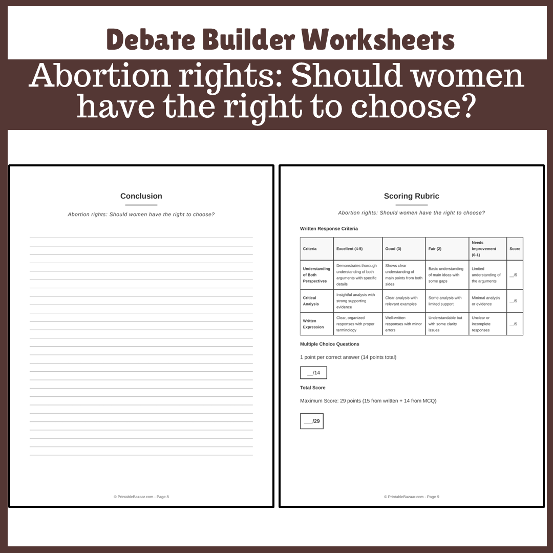 Abortion rights: Should women have the right to choose? | Favour and Against Worksheet Printable Activity