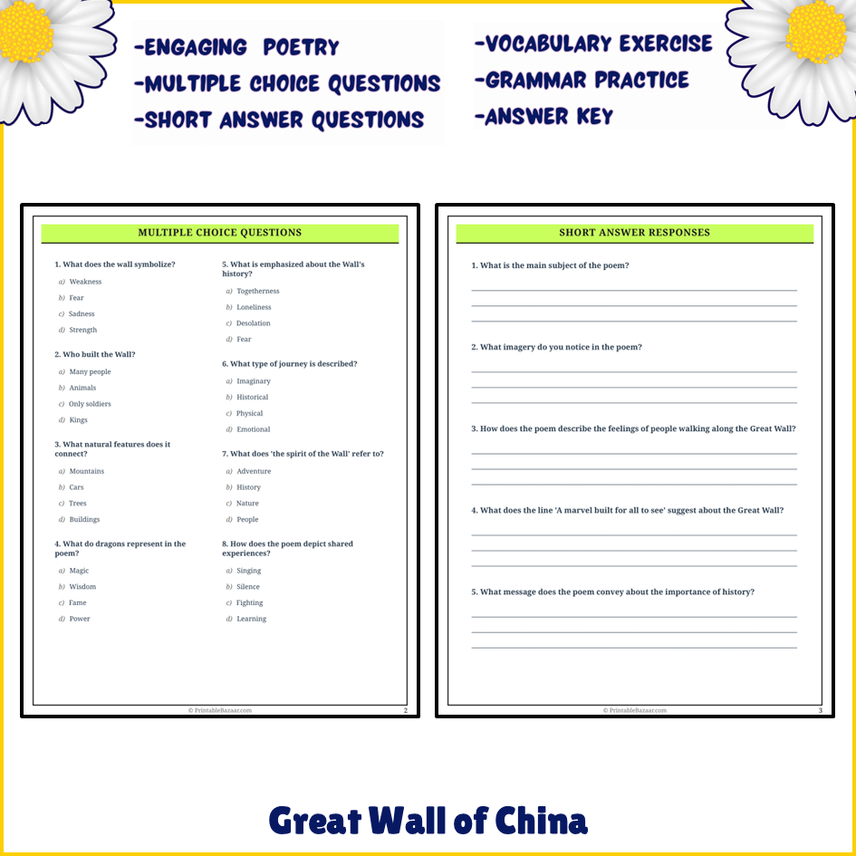 Great Wall of China | Poem Grammar Worksheet Printable Activity