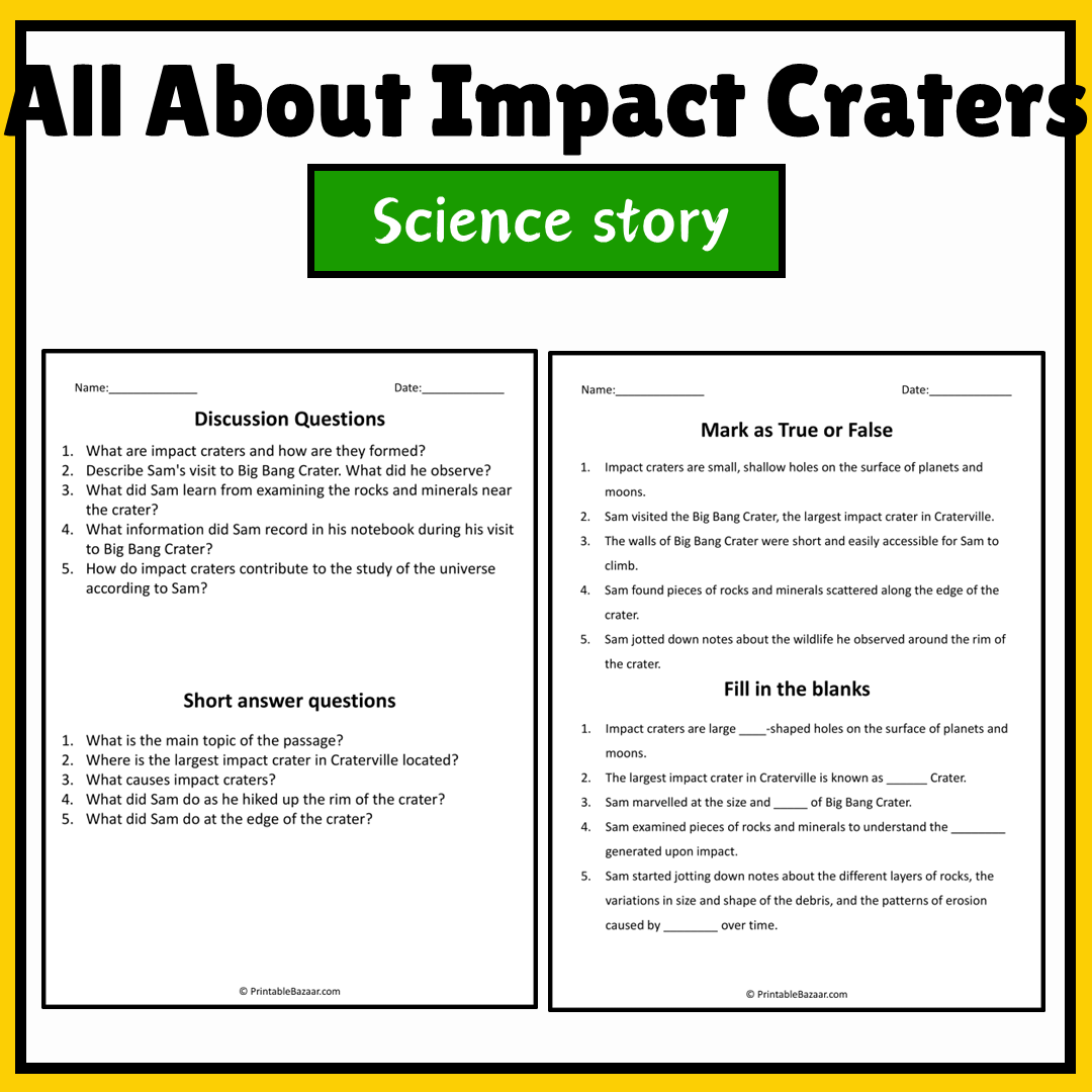 All About Impact Craters | Science Story Reading Comprehension Activity