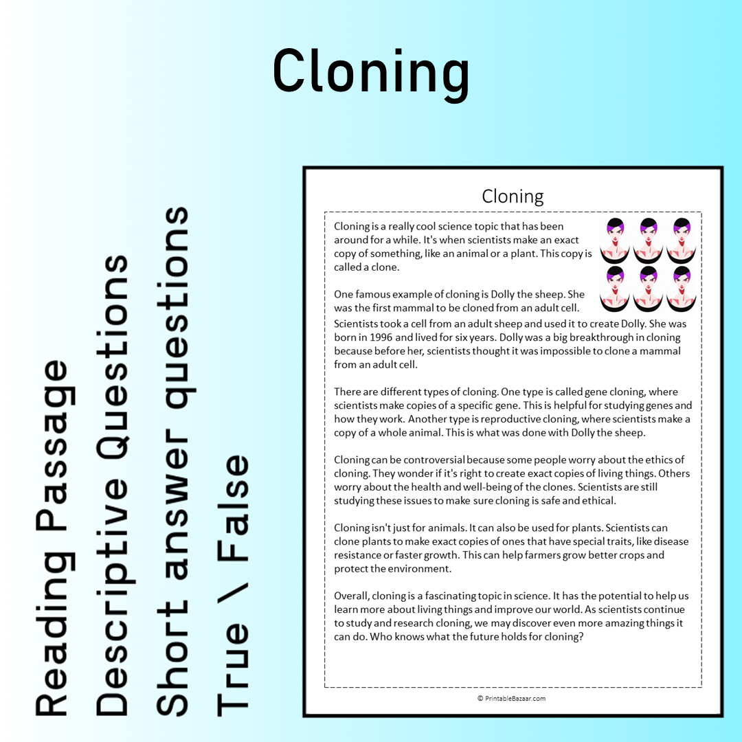Cloning | Reading Comprehension Passage Printable Worksheet