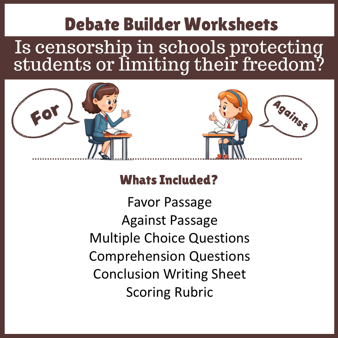 Is censorship in schools protecting students or limiting their freedom? | Favour and Against Worksheet Printable Activity