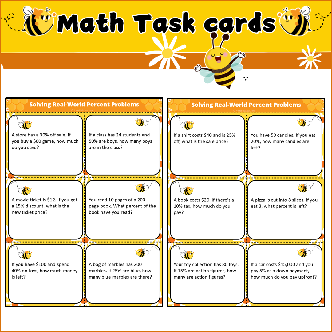 Solving Real-World Percent Problems | Math Task Cards