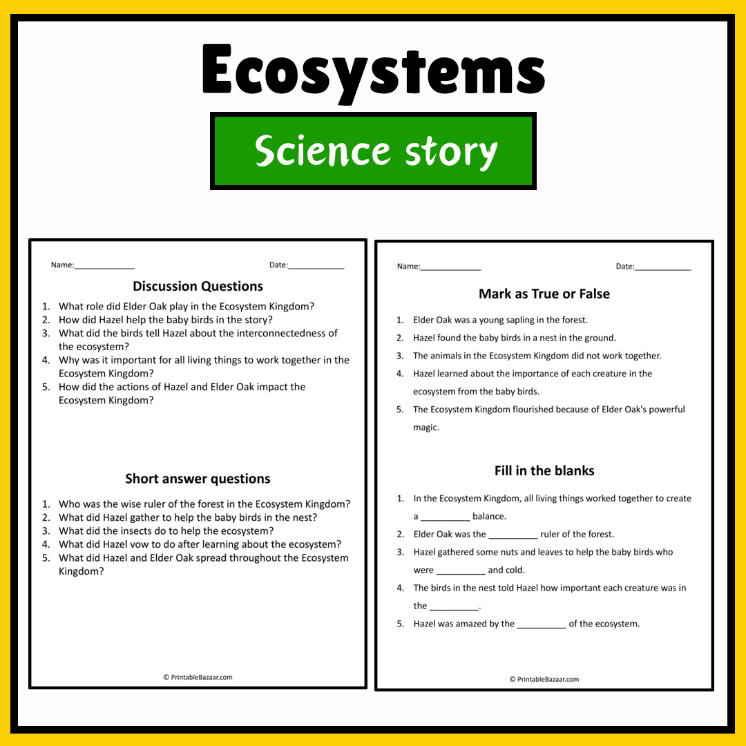 Ecosystems | Science Story Reading Comprehension Activity