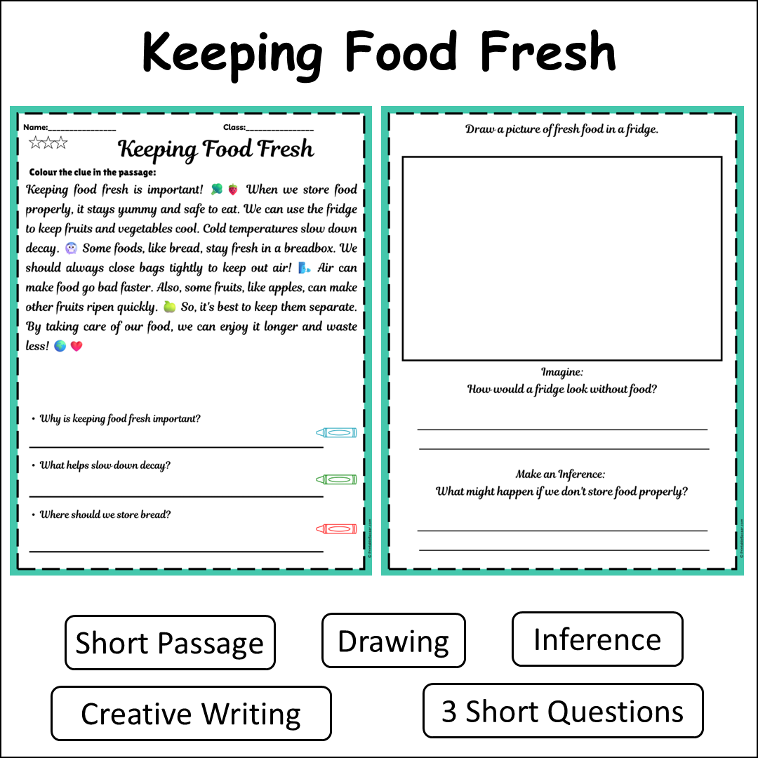 Keeping Food Fresh | Short Reading Comprehension Creative Worksheet