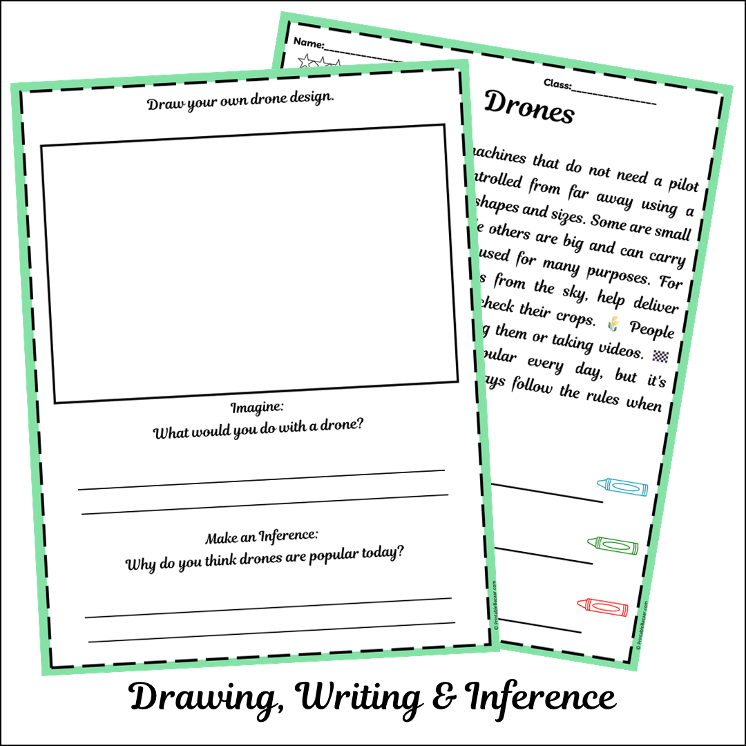 Drones | Short Reading Comprehension Creative Worksheet
