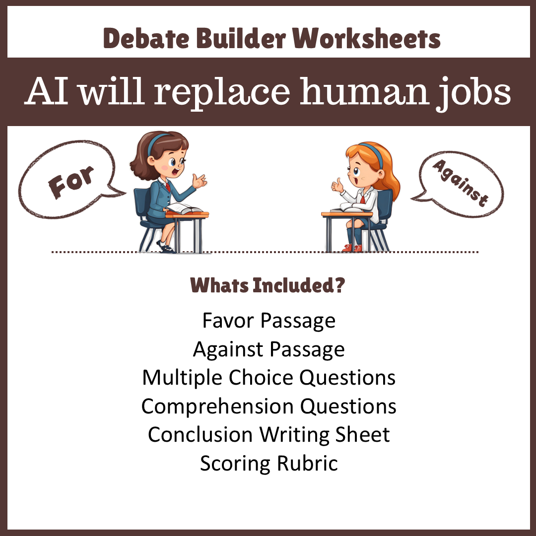 AI will replace human jobs | Favour and Against Worksheet Printable Activity