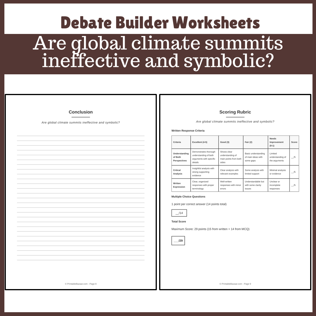 Are global climate summits ineffective and symbolic? | Favour and Against Worksheet Printable Activity