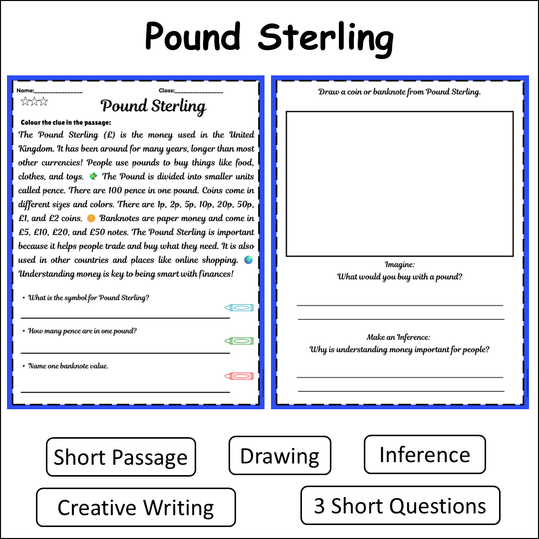 Pound Sterling | Short Reading Comprehension Creative Worksheet
