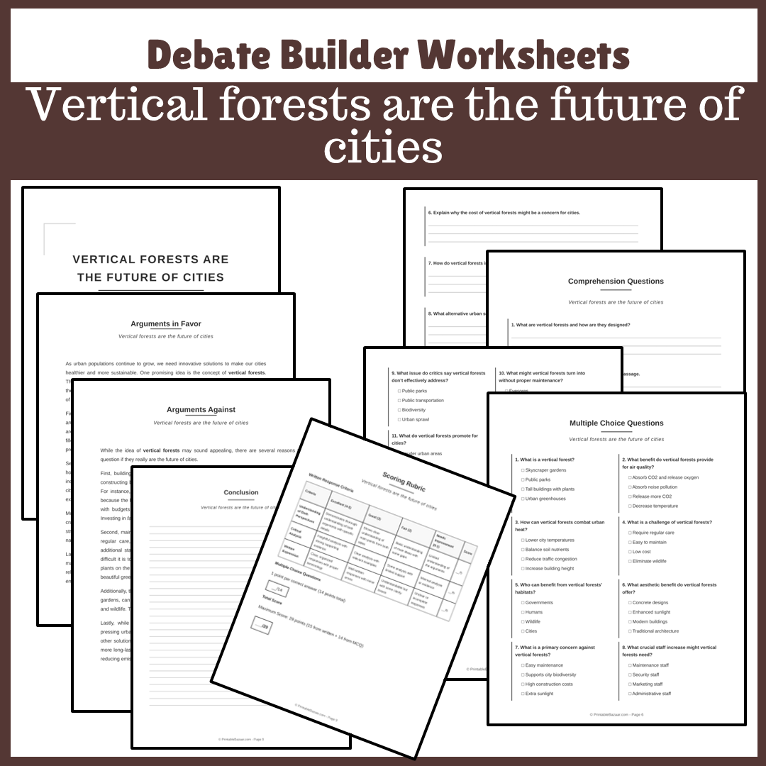 Vertical forests are the future of cities | Favour and Against Worksheet Printable Activity
