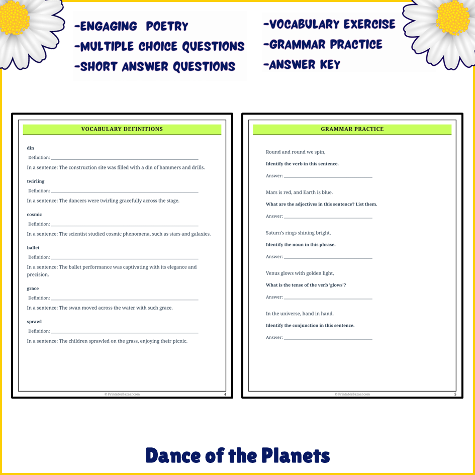 Dance of the Planets | Poem Grammar Worksheet Printable Activity