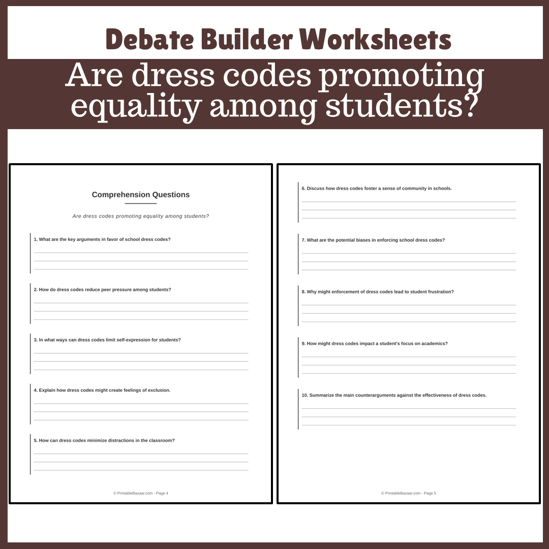 Are dress codes promoting equality among students? | Favour and Against Worksheet Printable Activity