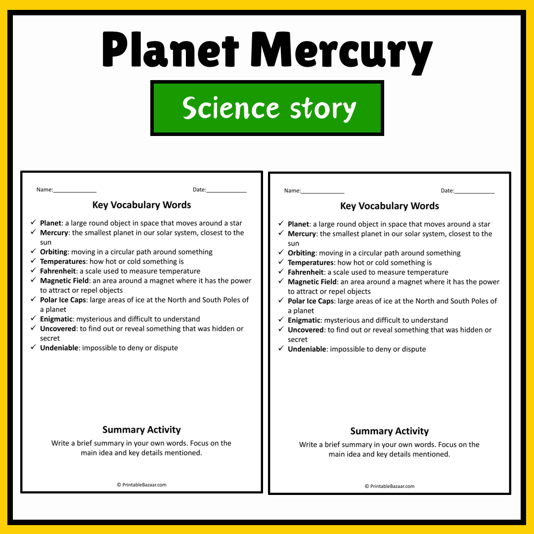 Planet Mercury | Science Story Reading Comprehension Activity