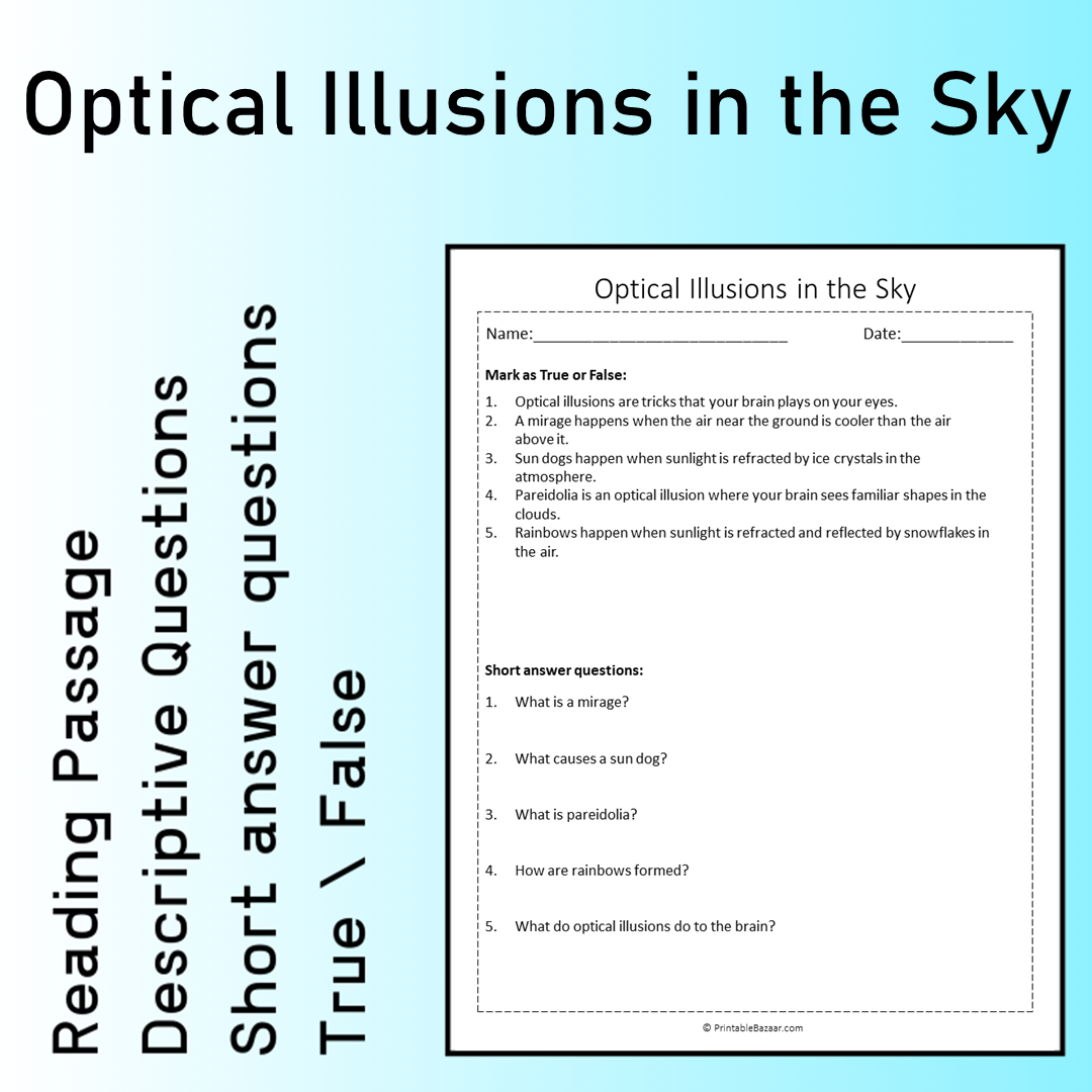 Optical Illusions in the Sky | Reading Comprehension Passage Printable Worksheet