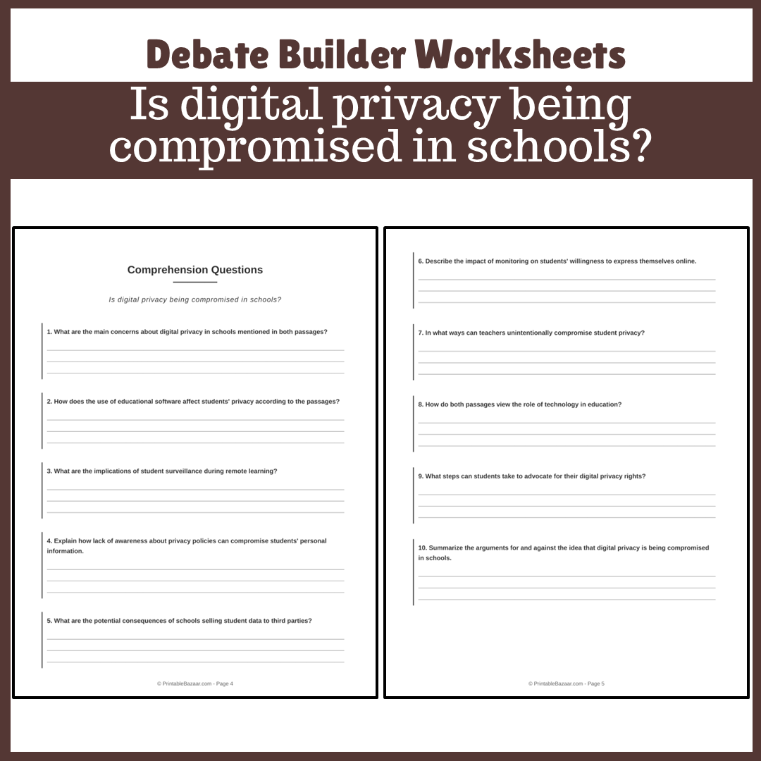 Is digital privacy being compromised in schools? | Favour and Against Worksheet Printable Activity