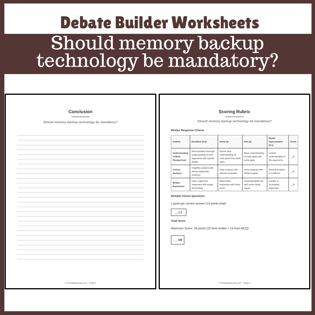 Should memory backup technology be mandatory? | Favour and Against Worksheet Printable Activity