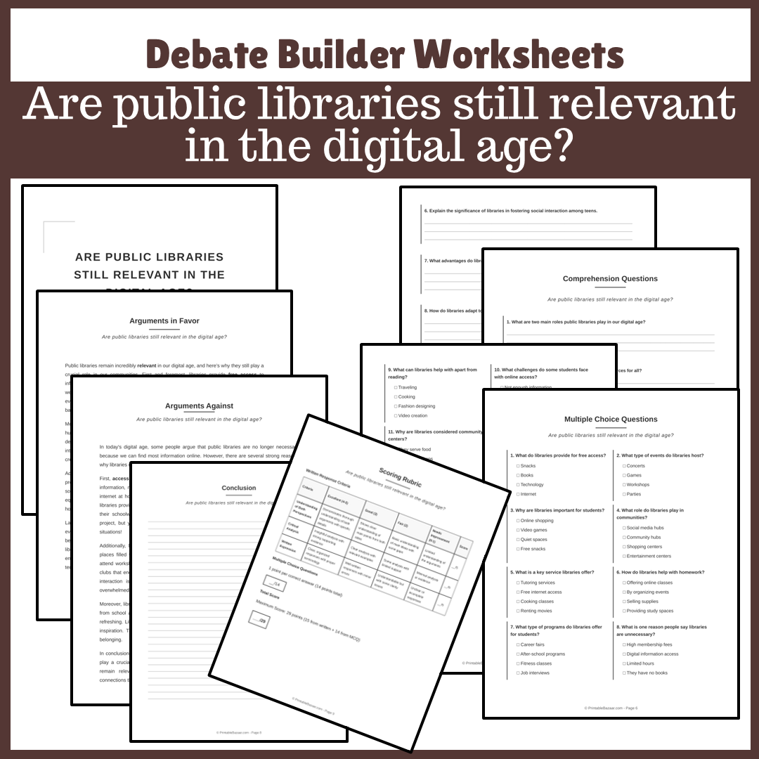 Are public libraries still relevant in the digital age? | Favour and Against Worksheet Printable Activity