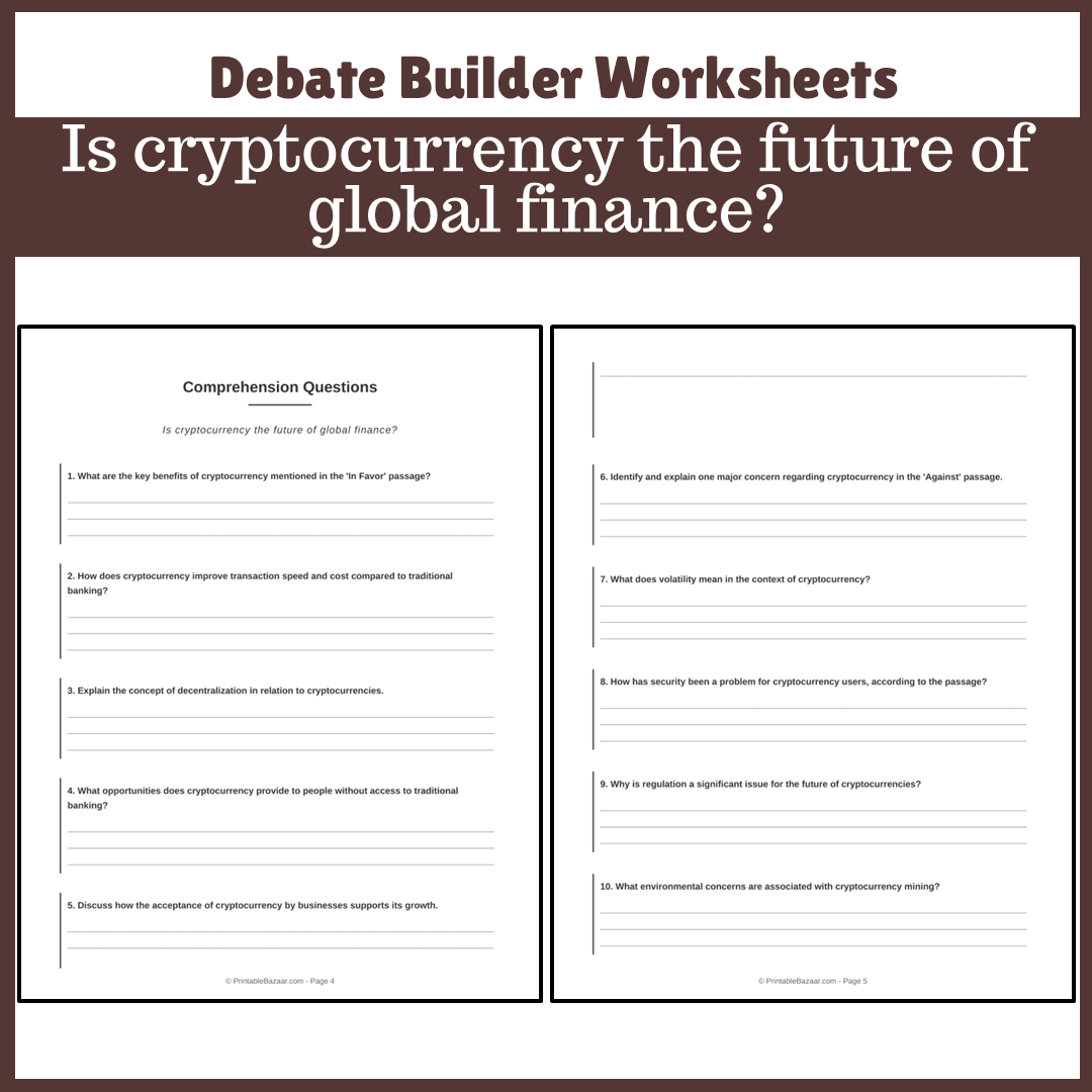 Is cryptocurrency the future of global finance? | Favour and Against Worksheet Printable Activity