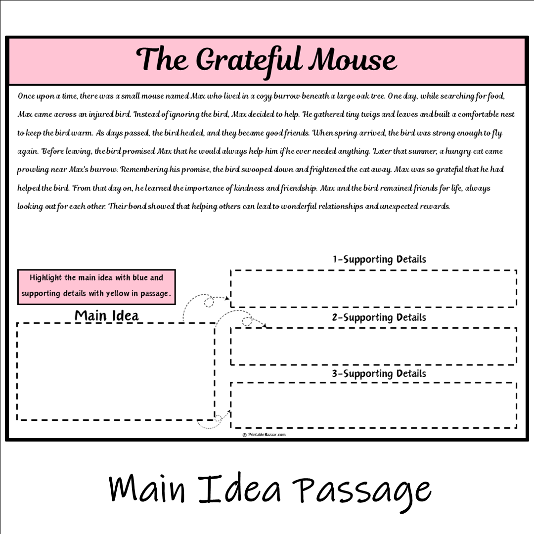 The Grateful Mouse | Main Idea and Supporting Details Reading Passage and Questions