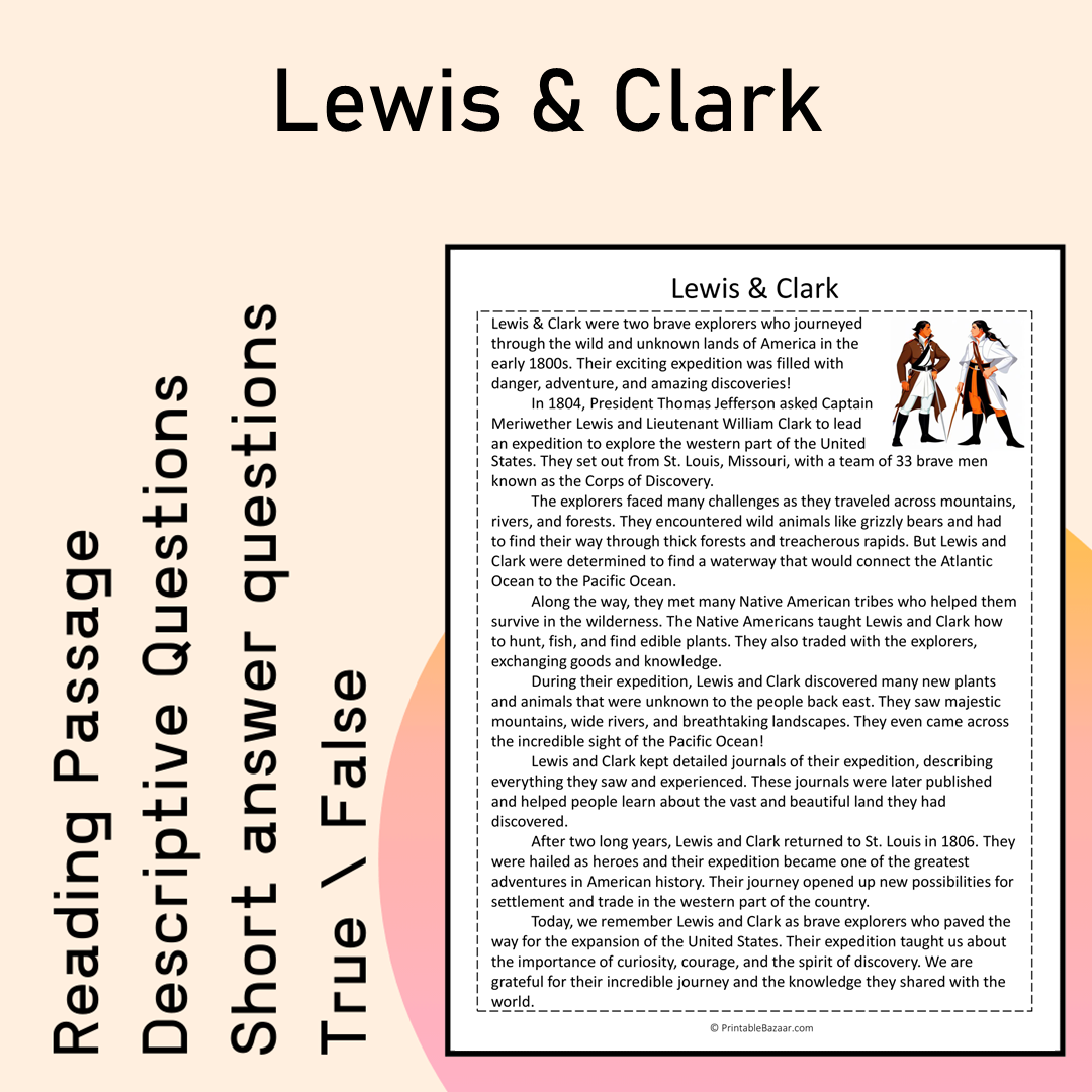 Lewis & Clark | Reading Comprehension Passage Printable Activity