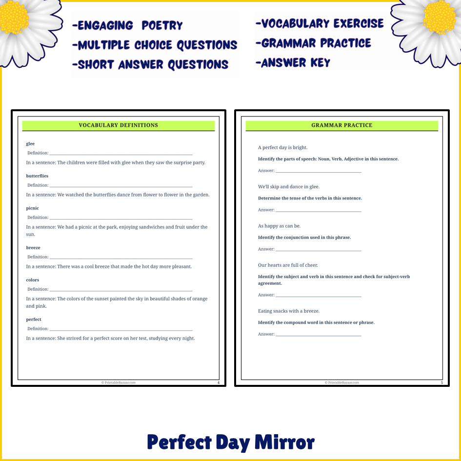 Perfect Day Mirror | Poem Grammar Worksheet Printable Activity