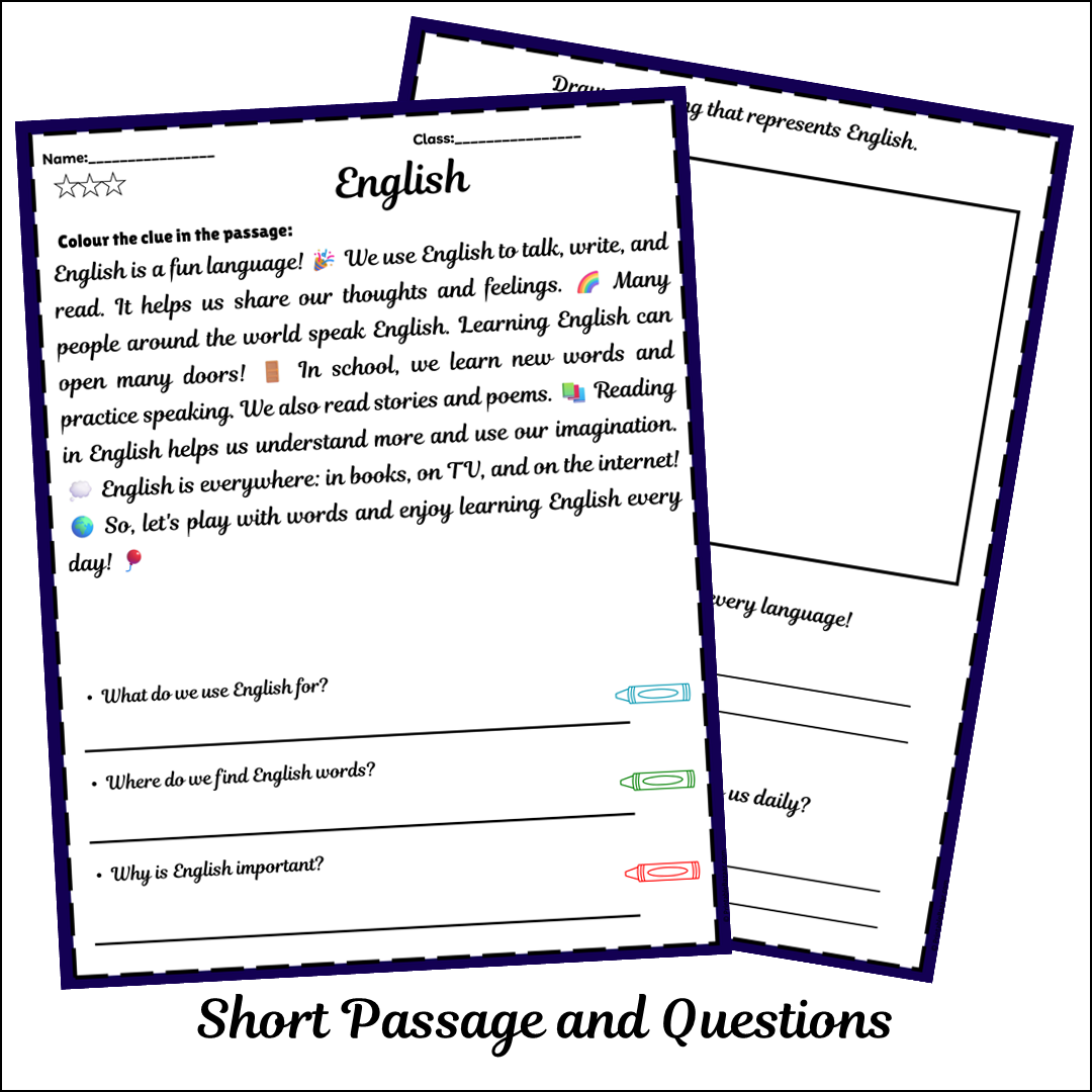 English | Short Reading Comprehension Creative Worksheet