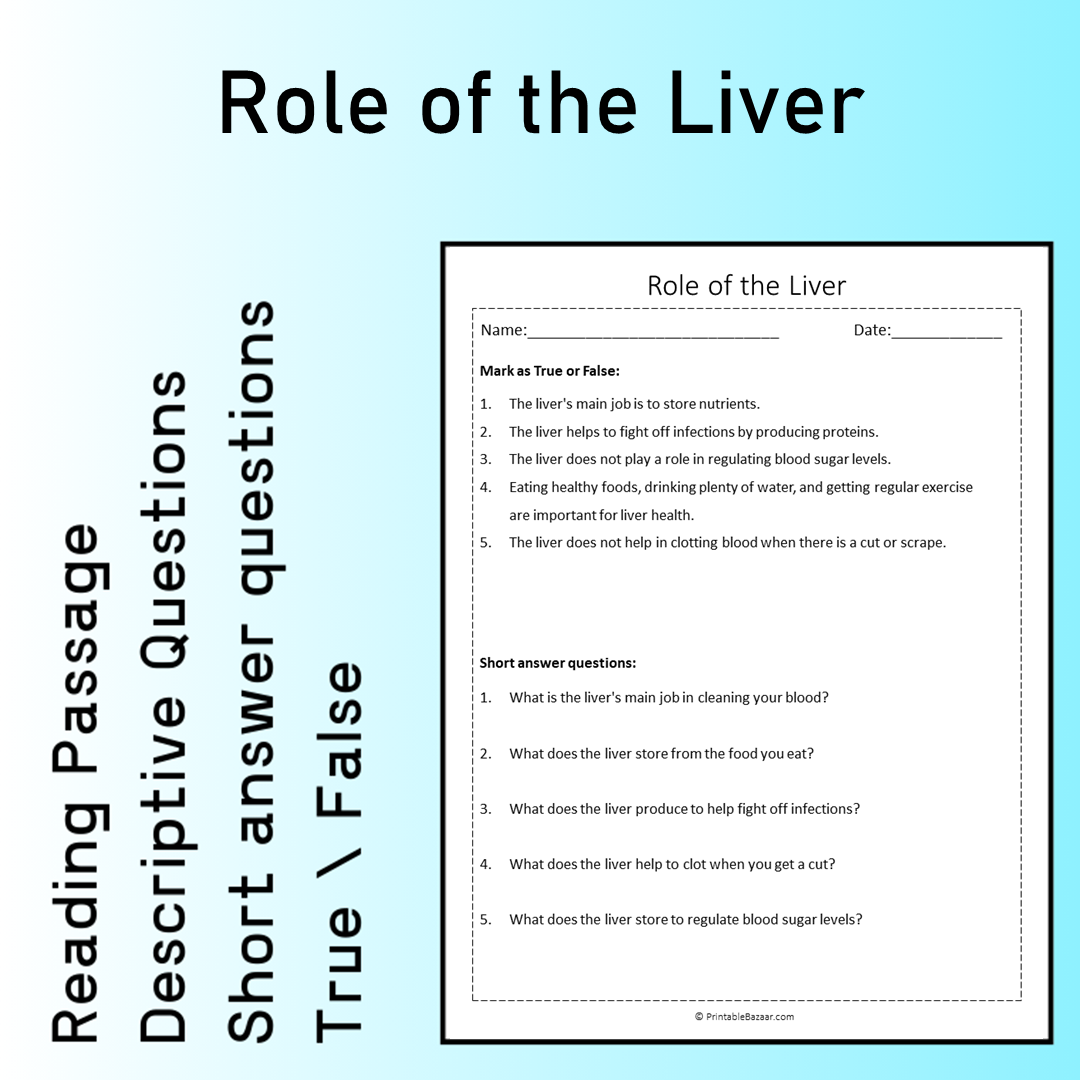 Role of the Liver | Reading Comprehension Passage Printable Worksheet