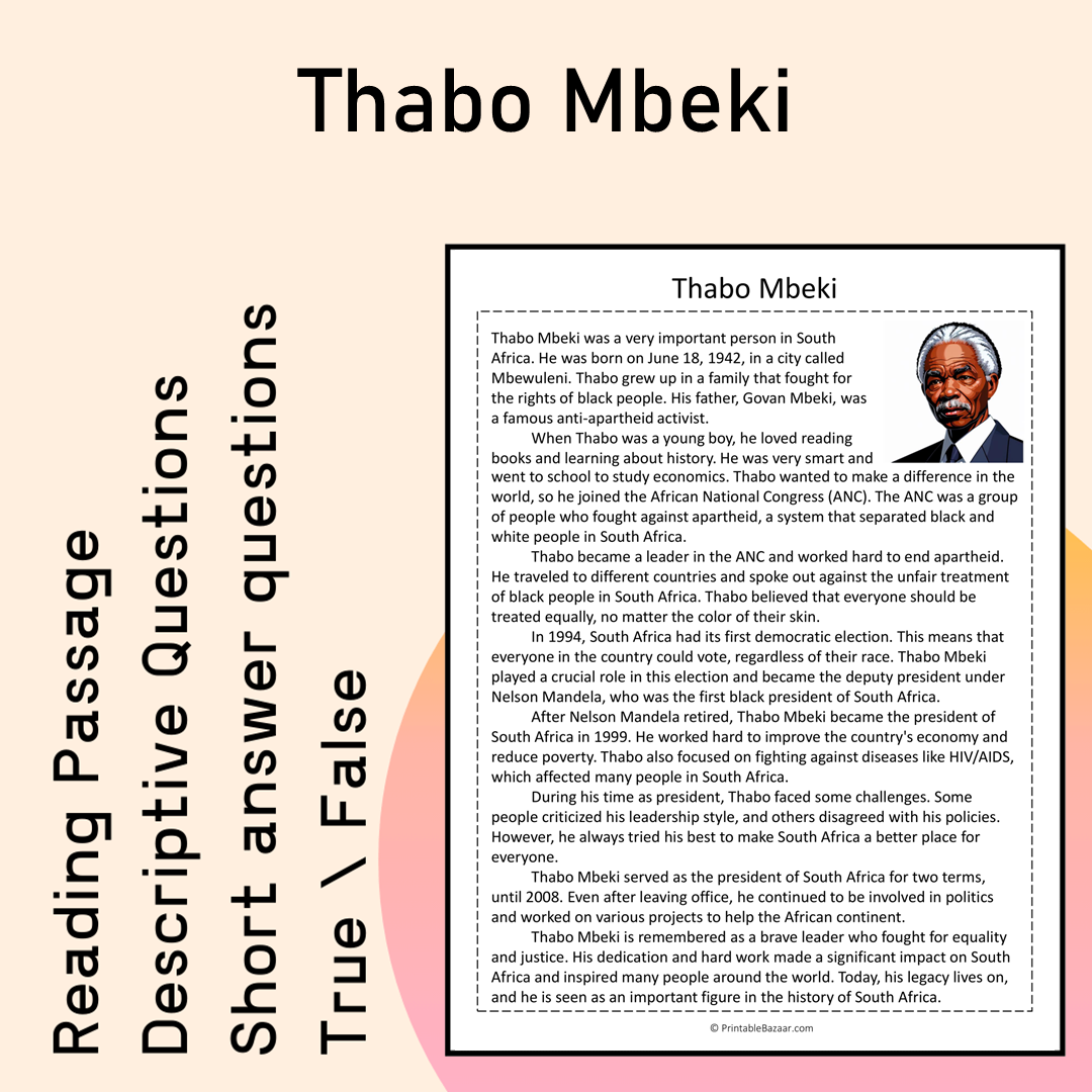 Thabo Mbeki | Reading Comprehension Passage Printable Activity